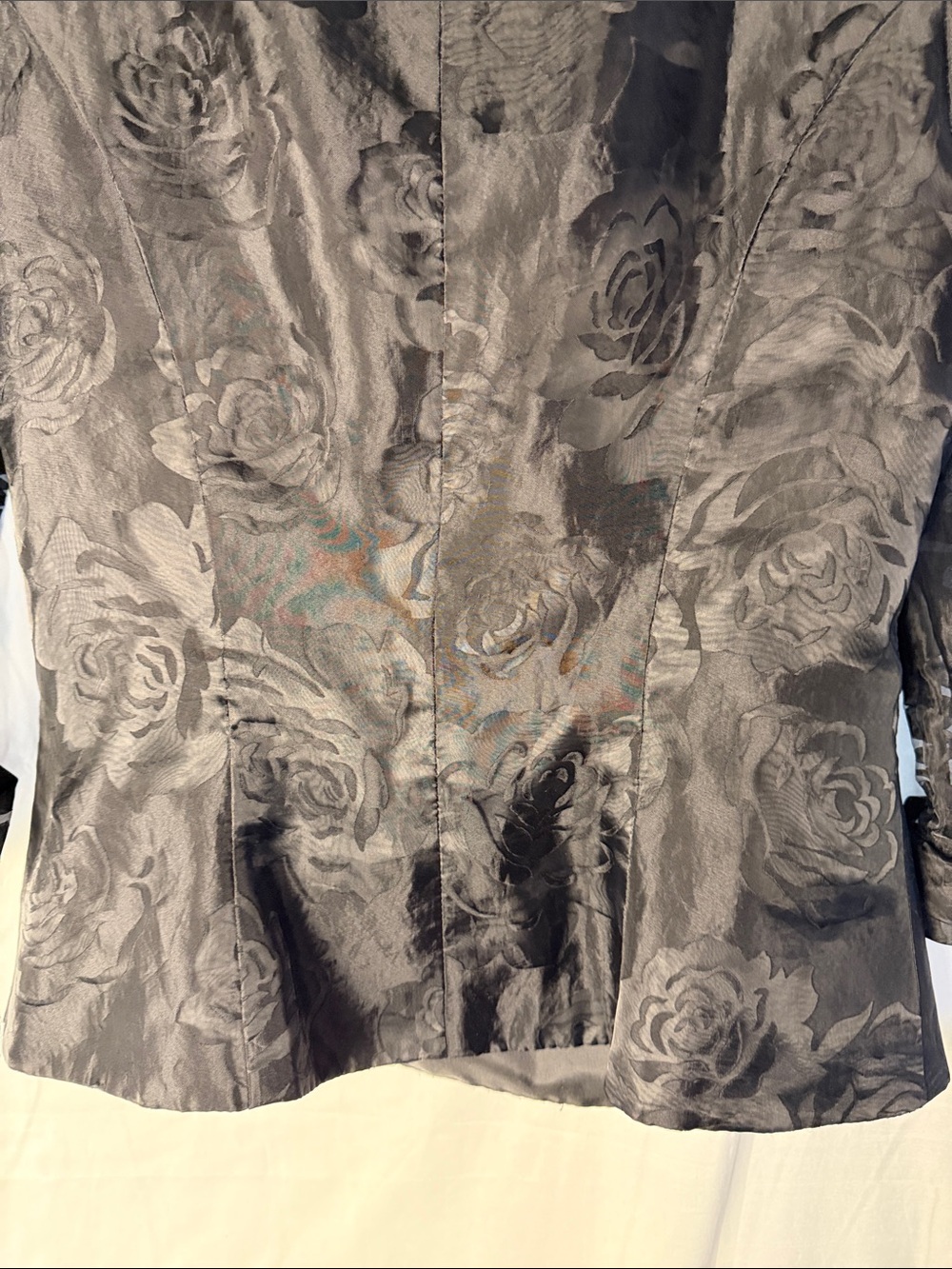 Alex Evenings Black Floral Jacquard Ruffle Front Blouse - Picture 8 of 11